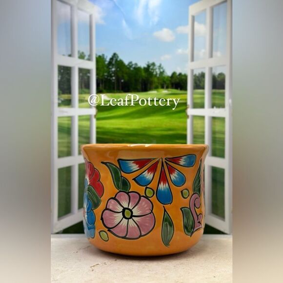 Vibrant Mexican Floral Art Barrel Planter | Hand-Painted Ceramic Clay Pot - Picture 6 of 10
